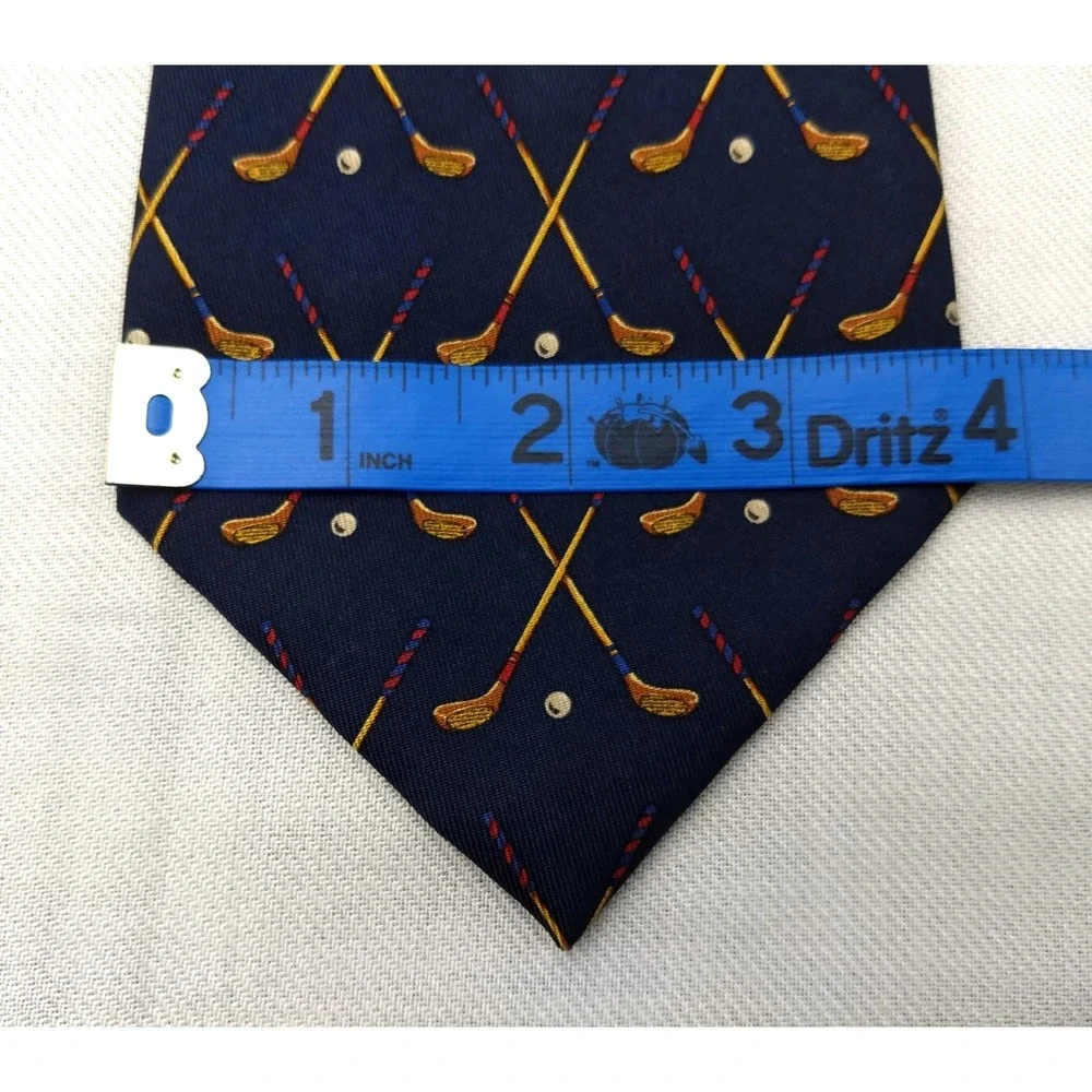 Polo Ralph Lauren 100% Silk Tie Handmade‎ Navy & Tan Golf Clubs Ball USA Vintage